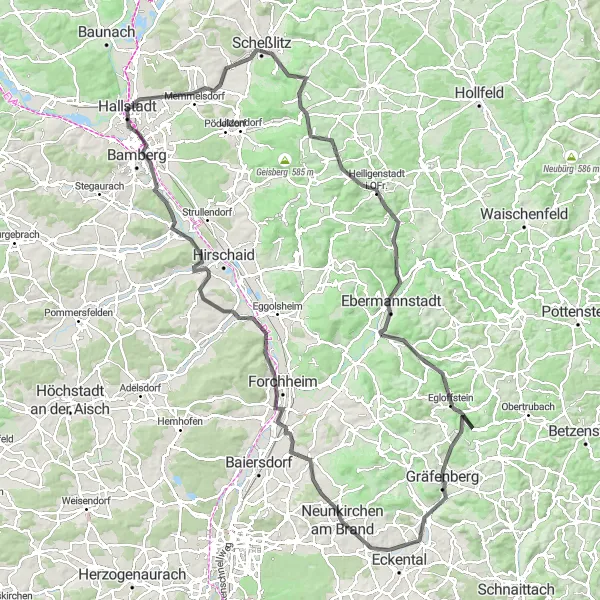 Map miniature of "Bavarian Beer and Castles Tour" cycling inspiration in Oberfranken, Germany. Generated by Tarmacs.app cycling route planner