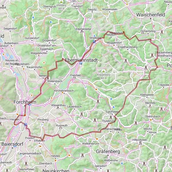 Map miniature of "Oberfranken Gravel Adventure" cycling inspiration in Oberfranken, Germany. Generated by Tarmacs.app cycling route planner