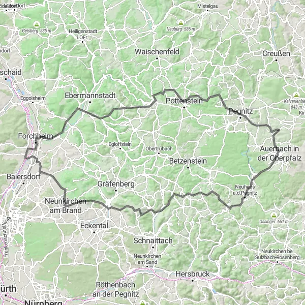 Karten-Miniaturansicht der Radinspiration "Roadtrip durch Oberpfalz" in Oberfranken, Germany. Erstellt vom Tarmacs.app-Routenplaner für Radtouren