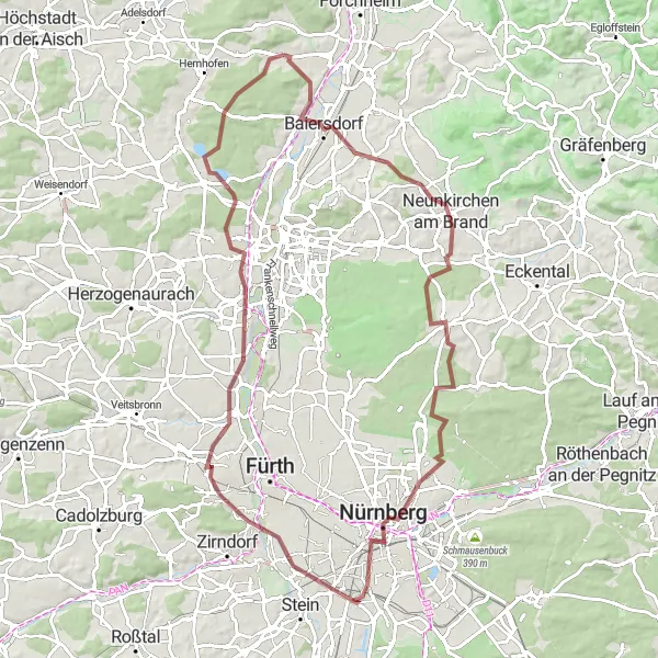 Map miniature of "Gravel Adventure" cycling inspiration in Oberfranken, Germany. Generated by Tarmacs.app cycling route planner