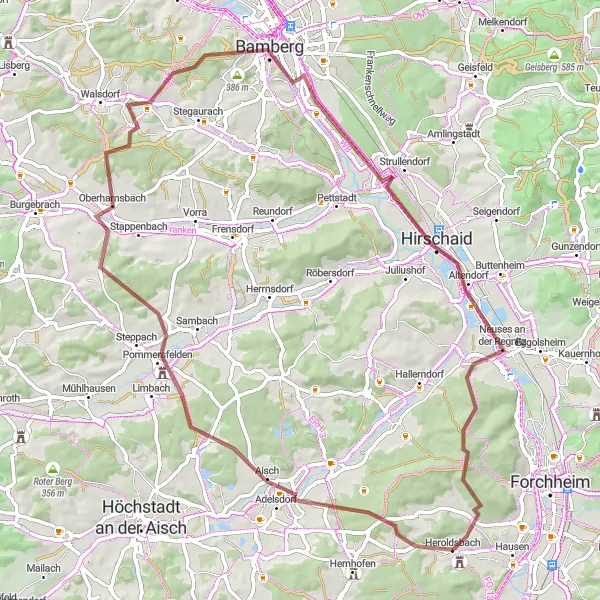 Karten-Miniaturansicht der Radinspiration "Radtour durch die Fränkische Schweiz" in Oberfranken, Germany. Erstellt vom Tarmacs.app-Routenplaner für Radtouren