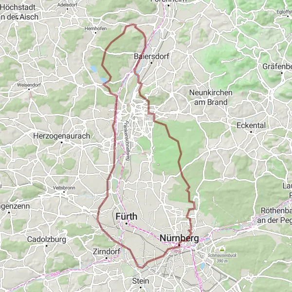 Map miniature of "Wildwasserbahn Loop" cycling inspiration in Oberfranken, Germany. Generated by Tarmacs.app cycling route planner