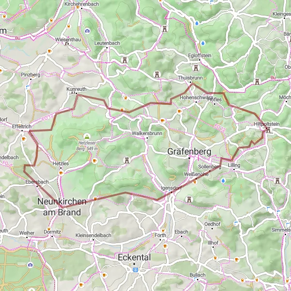 Map miniature of "Exploring Gravel Roads" cycling inspiration in Oberfranken, Germany. Generated by Tarmacs.app cycling route planner