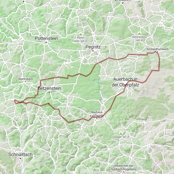 Map miniature of "The Wild Side of Oberfranken Gravel Cycling" cycling inspiration in Oberfranken, Germany. Generated by Tarmacs.app cycling route planner