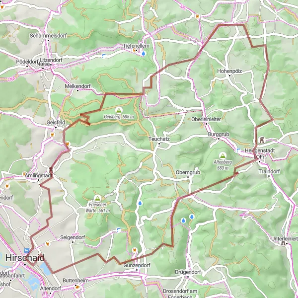 Map miniature of "Gravel Adventure in Oberfranken" cycling inspiration in Oberfranken, Germany. Generated by Tarmacs.app cycling route planner