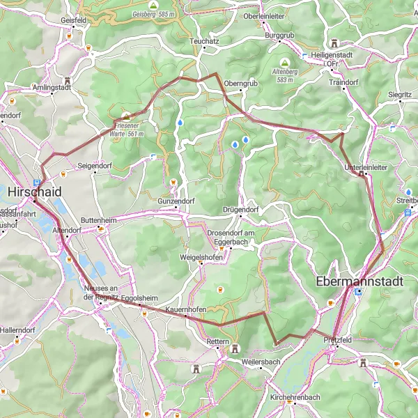Karten-Miniaturansicht der Radinspiration "Gravel Rundtour um Hirschaid" in Oberfranken, Germany. Erstellt vom Tarmacs.app-Routenplaner für Radtouren