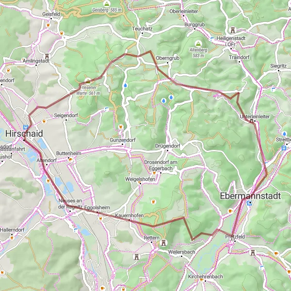 Map miniature of "Exploring Oberfranken on Gravel" cycling inspiration in Oberfranken, Germany. Generated by Tarmacs.app cycling route planner