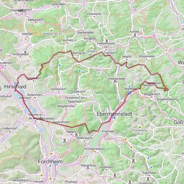 Map miniature of "Hirschaid to Altendorf Gravel Loop" cycling inspiration in Oberfranken, Germany. Generated by Tarmacs.app cycling route planner