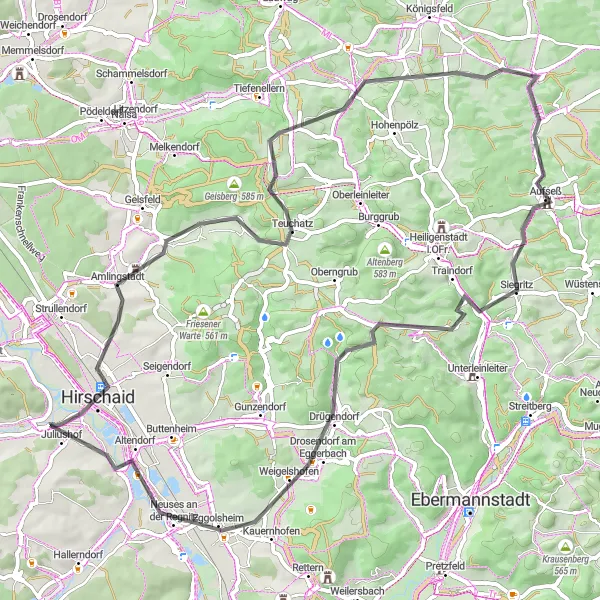 Map miniature of "Hirschaid to Altendorf" cycling inspiration in Oberfranken, Germany. Generated by Tarmacs.app cycling route planner