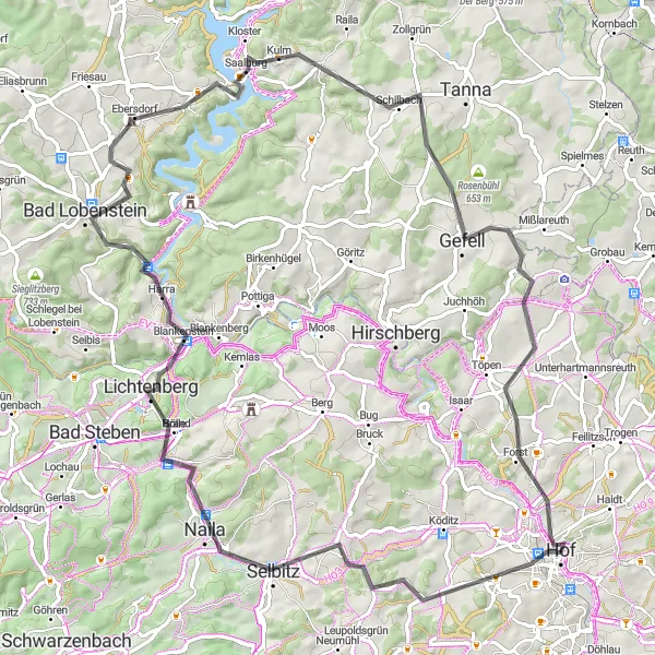 Map miniature of "Selbitz and Gefell Road Route" cycling inspiration in Oberfranken, Germany. Generated by Tarmacs.app cycling route planner