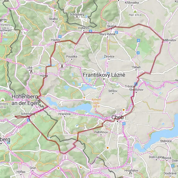 Map miniature of "Hohenberg Gravel Circuit" cycling inspiration in Oberfranken, Germany. Generated by Tarmacs.app cycling route planner