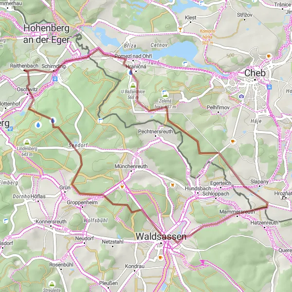 Map miniature of "Schirnding Gravel Loop" cycling inspiration in Oberfranken, Germany. Generated by Tarmacs.app cycling route planner