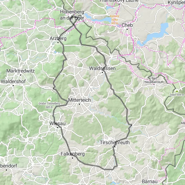 Map miniature of "Hohenberg Road Adventure" cycling inspiration in Oberfranken, Germany. Generated by Tarmacs.app cycling route planner