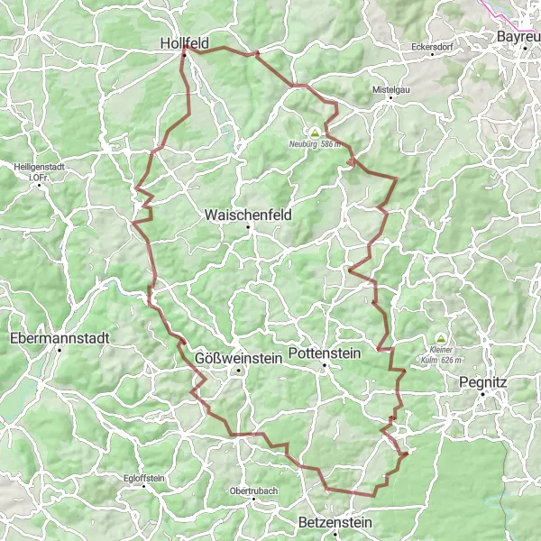 Map miniature of "Scenic Gravel Ride through Hohenmirsberger Platte and Atzenberg" cycling inspiration in Oberfranken, Germany. Generated by Tarmacs.app cycling route planner