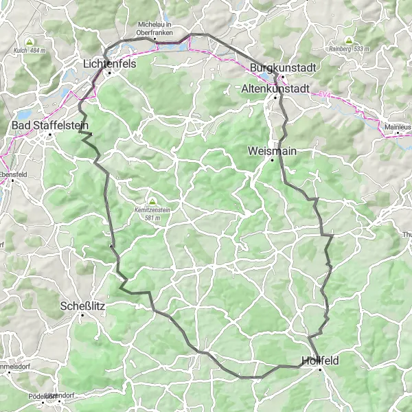 Karten-Miniaturansicht der Radinspiration "Bike-Tour Richtung Königsfeld und Weismain" in Oberfranken, Germany. Erstellt vom Tarmacs.app-Routenplaner für Radtouren