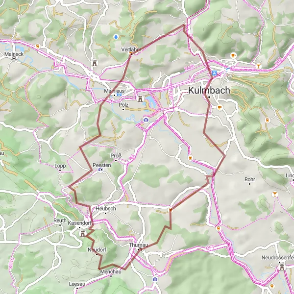 Map miniature of "The Gravel Adventure" cycling inspiration in Oberfranken, Germany. Generated by Tarmacs.app cycling route planner