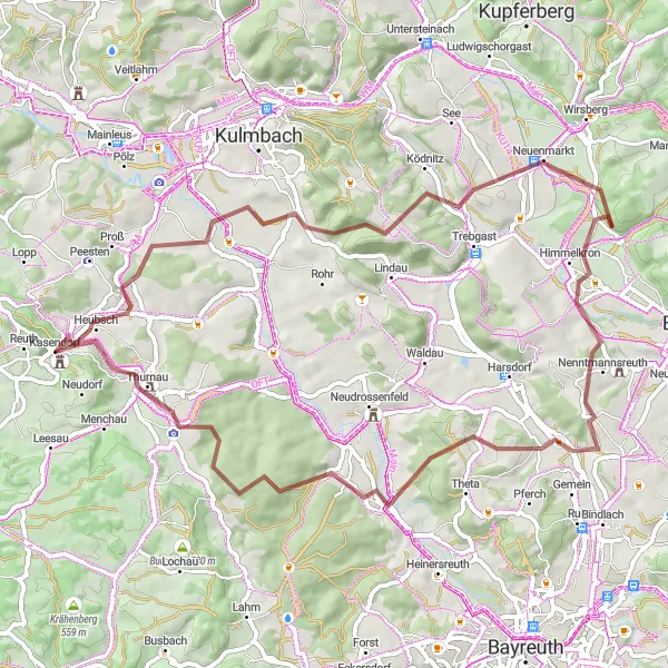 Map miniature of "Gravel Adventure to Turmberg" cycling inspiration in Oberfranken, Germany. Generated by Tarmacs.app cycling route planner