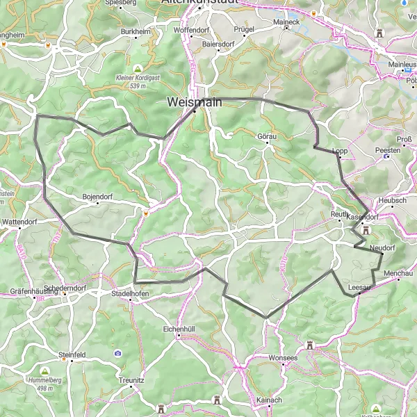 Map miniature of "A Countryside Escape" cycling inspiration in Oberfranken, Germany. Generated by Tarmacs.app cycling route planner