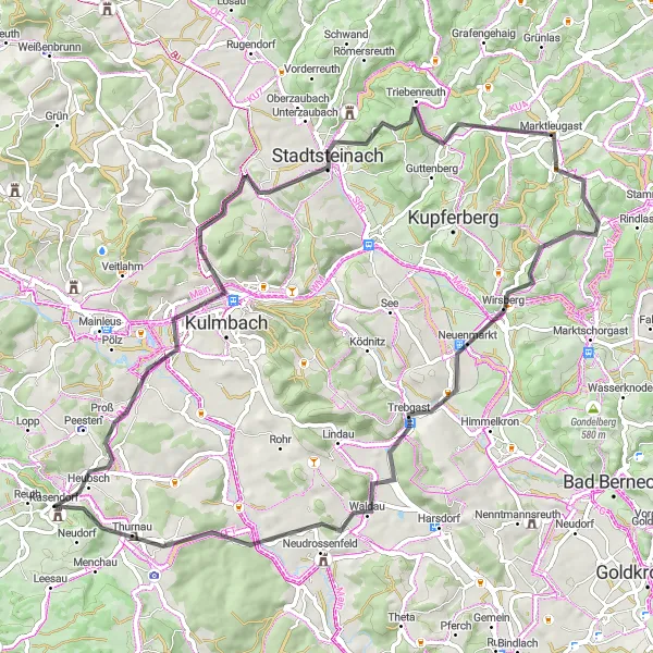 Map miniature of "Turmberg Circuit" cycling inspiration in Oberfranken, Germany. Generated by Tarmacs.app cycling route planner