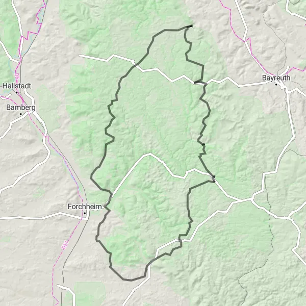 Karten-Miniaturansicht der Radinspiration "Road Route von Kasendorf mit 155km und 2299m Aufstieg" in Oberfranken, Germany. Erstellt vom Tarmacs.app-Routenplaner für Radtouren