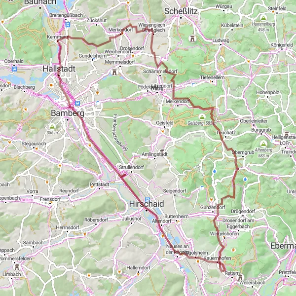 Karten-Miniaturansicht der Radinspiration "Hügelland und Ausblicke rund um Kemmern" in Oberfranken, Germany. Erstellt vom Tarmacs.app-Routenplaner für Radtouren