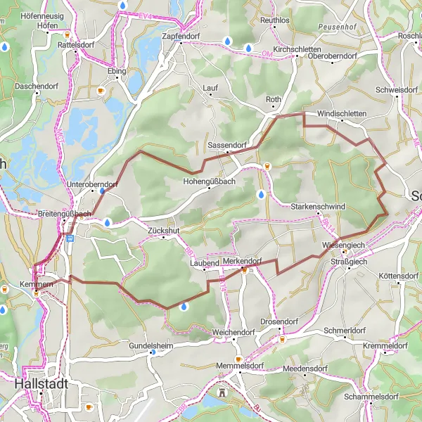 Map miniature of "The Short Gravel Escape" cycling inspiration in Oberfranken, Germany. Generated by Tarmacs.app cycling route planner
