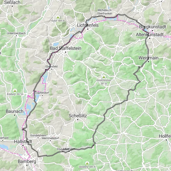 Karten-Miniaturansicht der Radinspiration "Rundtour durch Oberfranken" in Oberfranken, Germany. Erstellt vom Tarmacs.app-Routenplaner für Radtouren