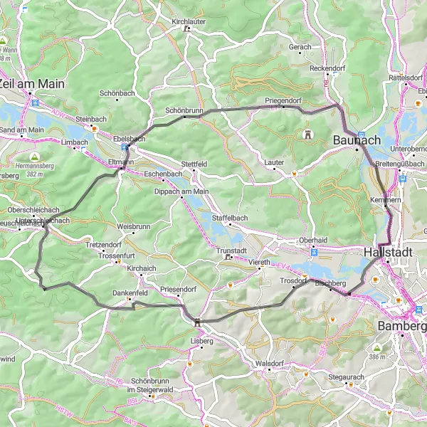 Map miniature of "The Scenic Road Ride" cycling inspiration in Oberfranken, Germany. Generated by Tarmacs.app cycling route planner
