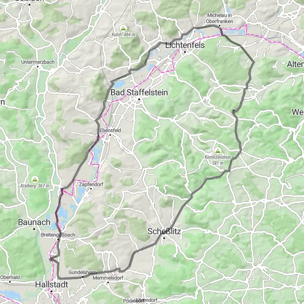 Map miniature of "Bike Adventure in Oberfranken" cycling inspiration in Oberfranken, Germany. Generated by Tarmacs.app cycling route planner