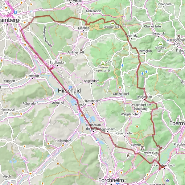 Map miniature of "Undulating Gravel Trails: Walberla Loop" cycling inspiration in Oberfranken, Germany. Generated by Tarmacs.app cycling route planner