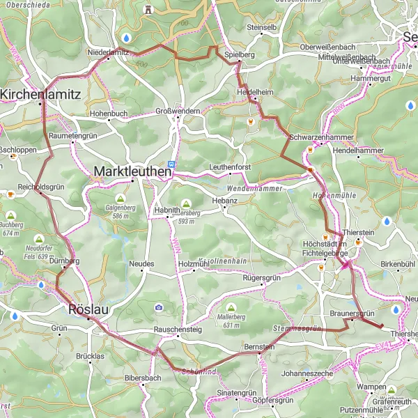 Karten-Miniaturansicht der Radinspiration "Gemütliche Gravel-Tour: Niederlamitz und Kaiserhammer entdecken" in Oberfranken, Germany. Erstellt vom Tarmacs.app-Routenplaner für Radtouren