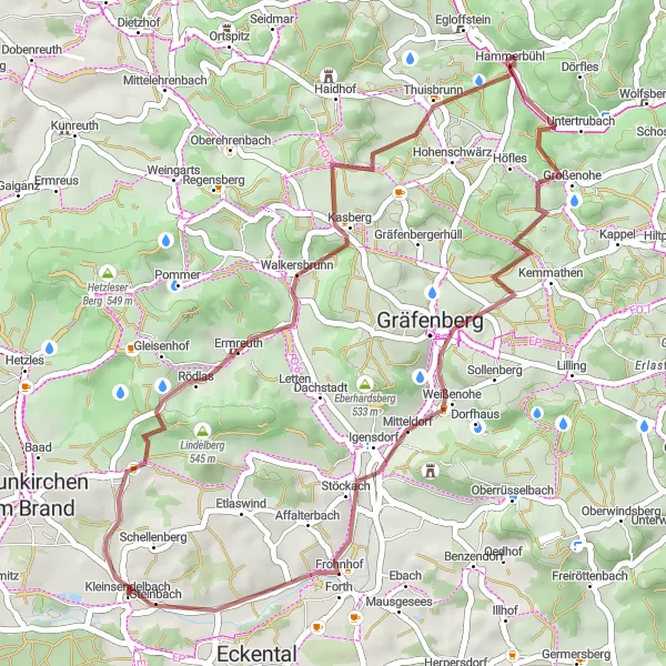 Karten-Miniaturansicht der Radinspiration "Erkundungstour durch Oberfranken auf dem Gravelbike" in Oberfranken, Germany. Erstellt vom Tarmacs.app-Routenplaner für Radtouren