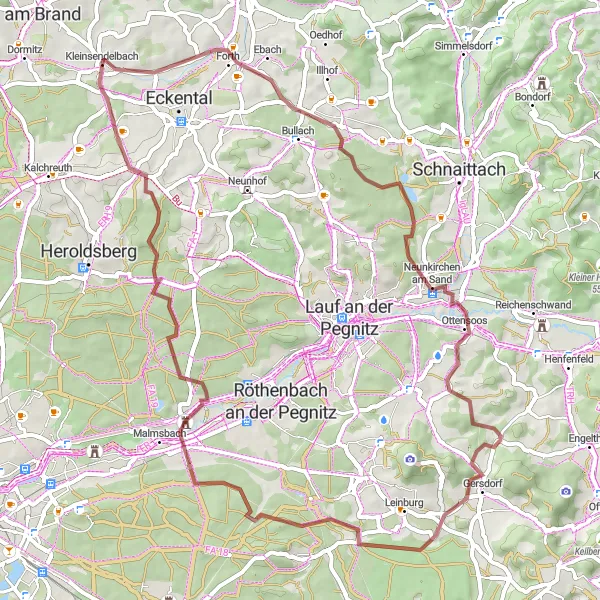 Karten-Miniaturansicht der Radinspiration "Herausfordernde Gravelroute durch die Natur" in Oberfranken, Germany. Erstellt vom Tarmacs.app-Routenplaner für Radtouren