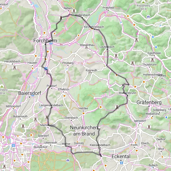 Map miniature of "Langensendelbach Road Loop" cycling inspiration in Oberfranken, Germany. Generated by Tarmacs.app cycling route planner