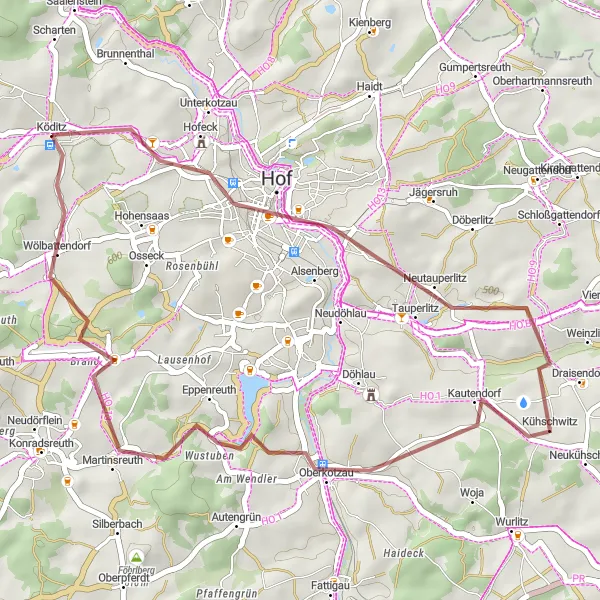 Map miniature of "Off-road Adventure in Oberfranken" cycling inspiration in Oberfranken, Germany. Generated by Tarmacs.app cycling route planner