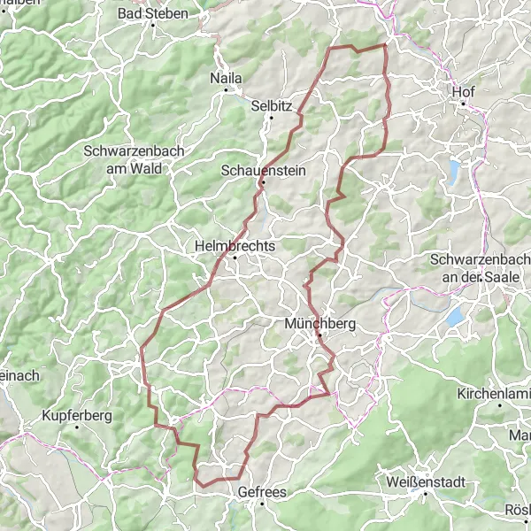 Map miniature of "Köditz Gravel Adventure" cycling inspiration in Oberfranken, Germany. Generated by Tarmacs.app cycling route planner