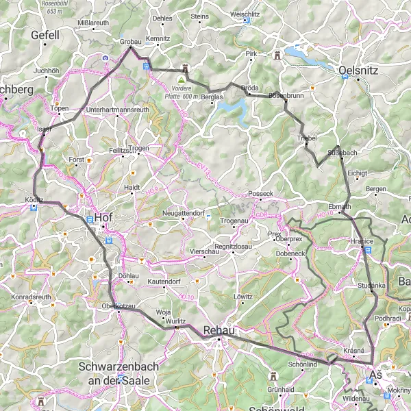 Map miniature of "Road Cycling Adventure through Stunning Landscapes" cycling inspiration in Oberfranken, Germany. Generated by Tarmacs.app cycling route planner
