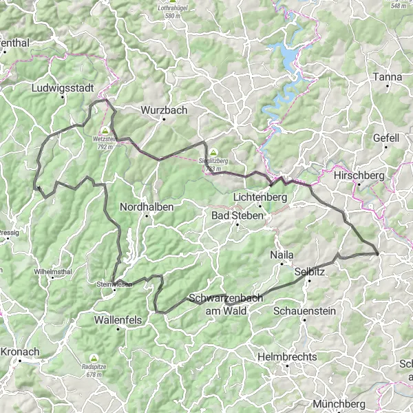 Map miniature of "Ultimate Road Cycling Challenge in Oberfranken" cycling inspiration in Oberfranken, Germany. Generated by Tarmacs.app cycling route planner