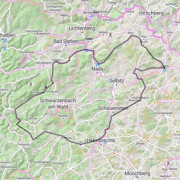 Map miniature of "Schauenstein Loop" cycling inspiration in Oberfranken, Germany. Generated by Tarmacs.app cycling route planner