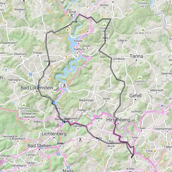 Map miniature of "Berg Challenge" cycling inspiration in Oberfranken, Germany. Generated by Tarmacs.app cycling route planner