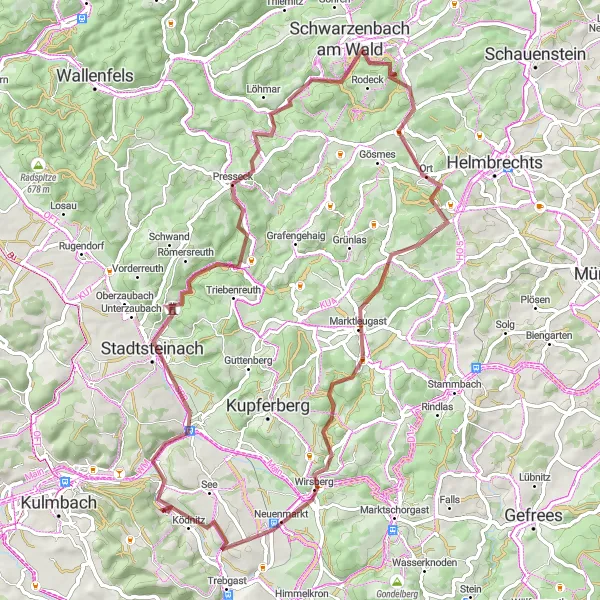 Map miniature of "Untersteinach Gravel Loop" cycling inspiration in Oberfranken, Germany. Generated by Tarmacs.app cycling route planner