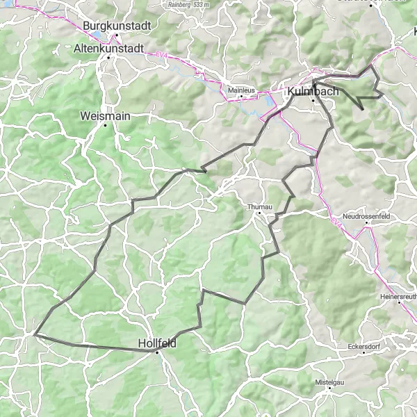 Map miniature of "The Biegigsberg Road Adventure" cycling inspiration in Oberfranken, Germany. Generated by Tarmacs.app cycling route planner