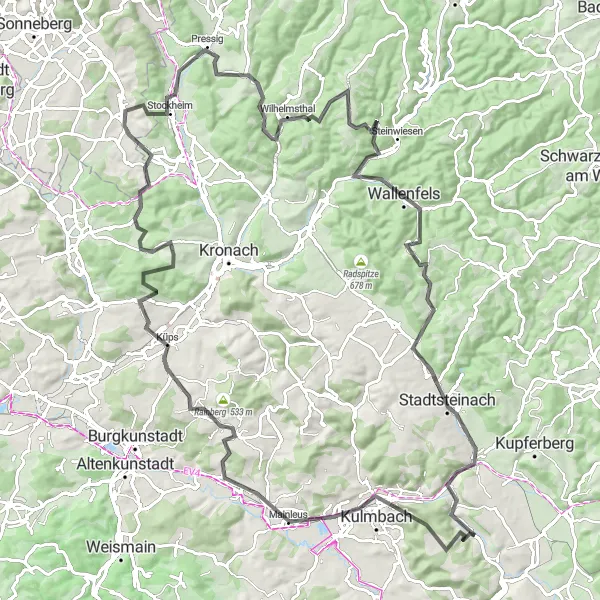 Map miniature of "Rehberg Circular Route" cycling inspiration in Oberfranken, Germany. Generated by Tarmacs.app cycling route planner