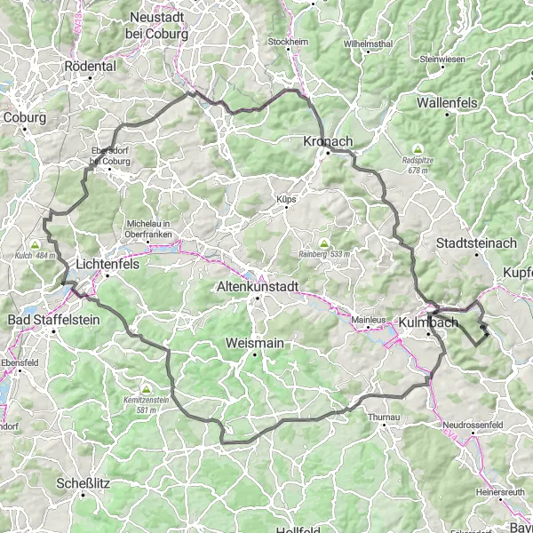 Map miniature of "Stadelhofen Loop" cycling inspiration in Oberfranken, Germany. Generated by Tarmacs.app cycling route planner