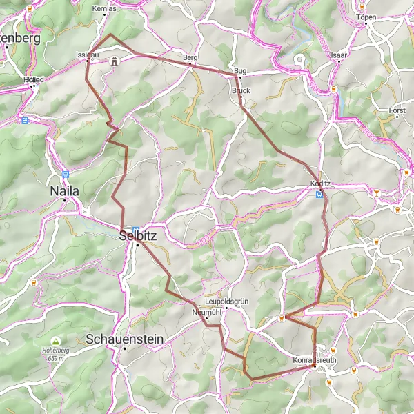 Map miniature of "Exploring Konradsreuth's Scenic Beauties" cycling inspiration in Oberfranken, Germany. Generated by Tarmacs.app cycling route planner