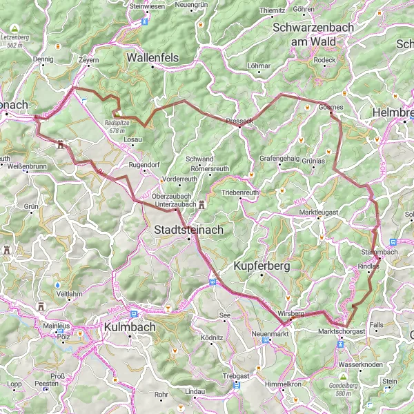 Karten-Miniaturansicht der Radinspiration "Gravelroute von Kronach nach Marktrodach" in Oberfranken, Germany. Erstellt vom Tarmacs.app-Routenplaner für Radtouren