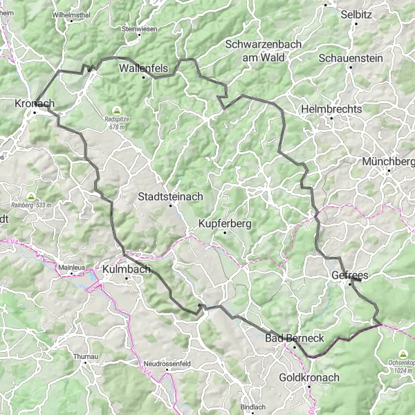 Map miniature of "The Road Warrior" cycling inspiration in Oberfranken, Germany. Generated by Tarmacs.app cycling route planner