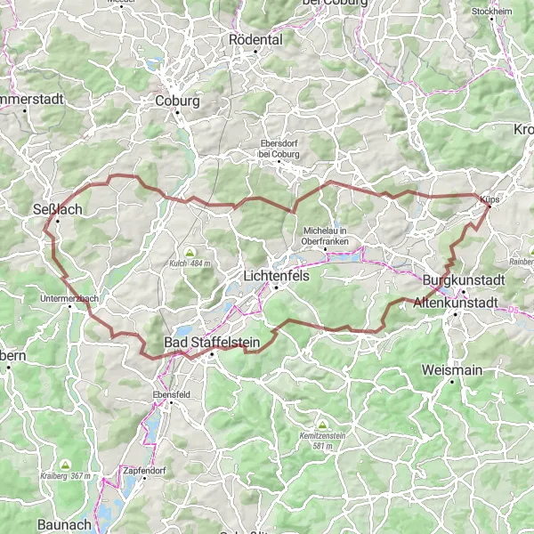 Karten-Miniaturansicht der Radinspiration "Herausforderung am Staffelberg" in Oberfranken, Germany. Erstellt vom Tarmacs.app-Routenplaner für Radtouren