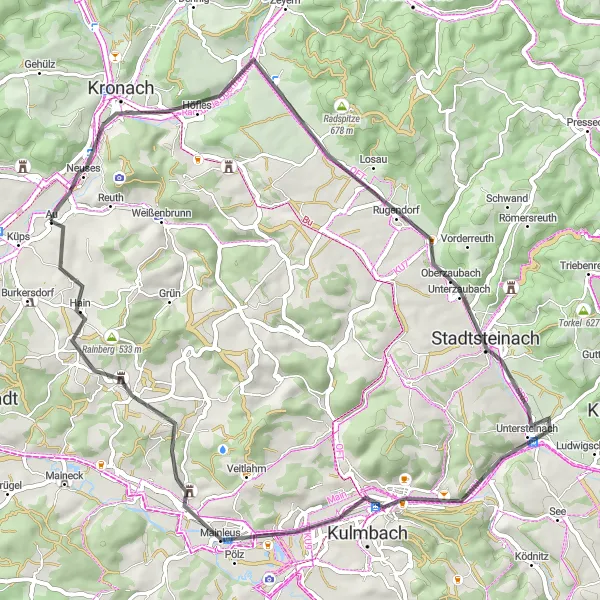 Karten-Miniaturansicht der Radinspiration "Rund um Marktrodach" in Oberfranken, Germany. Erstellt vom Tarmacs.app-Routenplaner für Radtouren