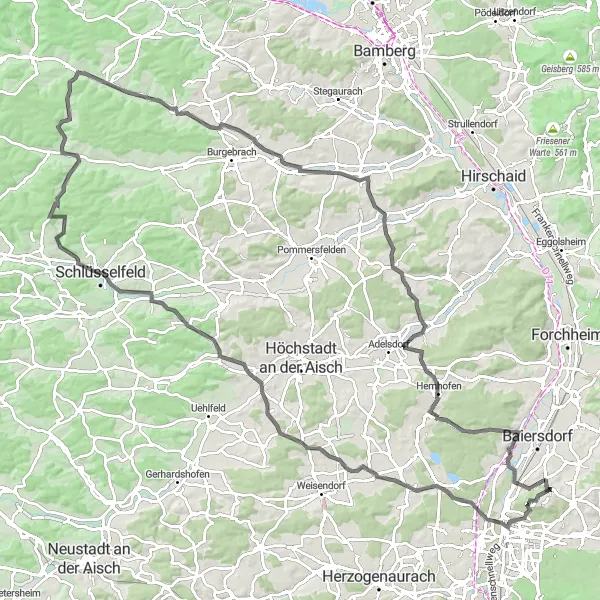 Karten-Miniaturansicht der Radinspiration "Kultur- und Naturrunde bei Erlangen" in Oberfranken, Germany. Erstellt vom Tarmacs.app-Routenplaner für Radtouren